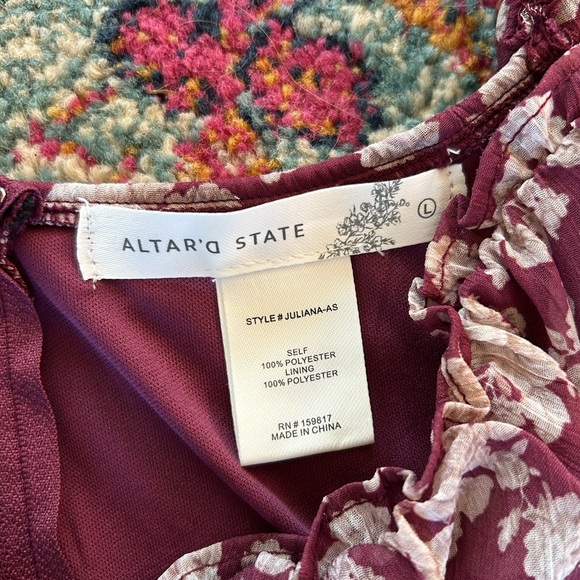 NWT Altar’d State | Women’s plum Theresa tiered white floral lined mini dress, L - Picture 14 of 16